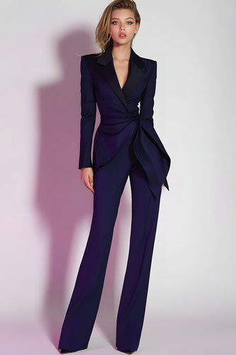 Dark Purple 2 Piece Ruched Fitted Notched Lapel Prom Suits