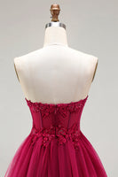 Load image into Gallery viewer, Sparkly Fuchsia Floral Beaded Ruffled Corset Long Prom Dress with Slit