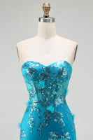 Load image into Gallery viewer, Sparkly Blue Ruffled Sequin Corset Long Mermaid Prom Dress