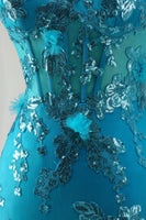 Load image into Gallery viewer, Sparkly Blue Ruffled Sequin Corset Long Mermaid Prom Dress