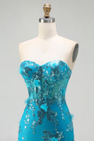 Load image into Gallery viewer, Sparkly Blue Ruffled Sequin Corset Long Mermaid Prom Dress