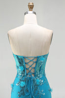 Load image into Gallery viewer, Sparkly Blue Ruffled Sequin Corset Long Mermaid Prom Dress