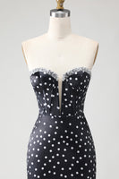 Load image into Gallery viewer, Black and White Ploka Dots Ruffled Corset Mermaid Long Prom Dress