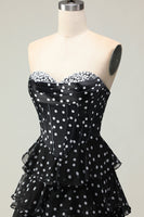 Load image into Gallery viewer, Sparkly Black and White Ruffled Polka Dots Corset Long Prom Dress
