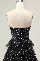 Load image into Gallery viewer, Sparkly Black and White Ruffled Polka Dots Corset Long Prom Dress
