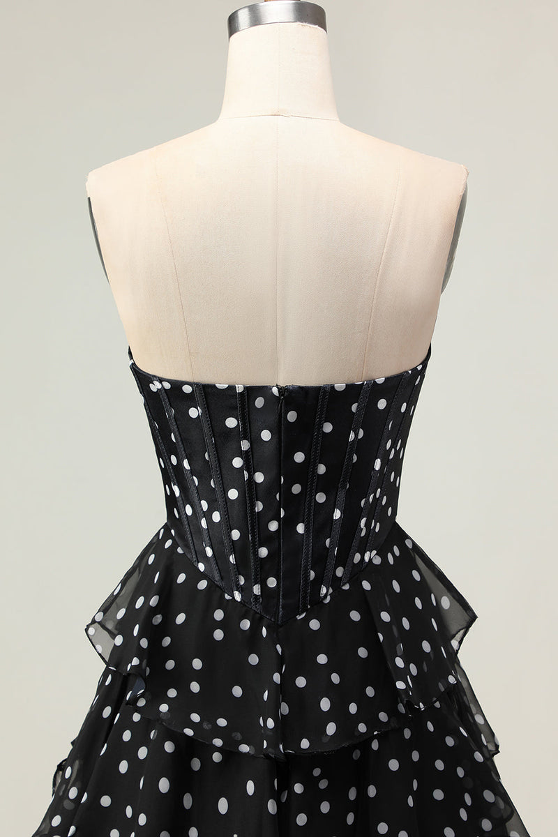 Load image into Gallery viewer, Sparkly Black and White Ruffled Polka Dots Corset Long Prom Dress