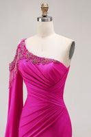 Load image into Gallery viewer, Sparkly Fuchsia Mermaid Long Beaded Prom Dress with Slit