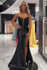 Load image into Gallery viewer, Black Mermaid Satin Strapless Long Corset Prom Dress with Slit