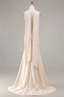 Load image into Gallery viewer, Sparkly Champagne Neck Scarf Mermaid Long Prom Dress with Beading