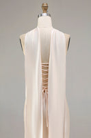 Load image into Gallery viewer, Sparkly Champagne Neck Scarf Mermaid Long Prom Dress with Beading