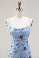 Load image into Gallery viewer, Sparkly Blue Green Floral Spaghetti Straps Sequin Long Prom Dress with Slit