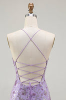 Load image into Gallery viewer, Sparkly Purple Mermaid Floral Long Prom Dress with Slit