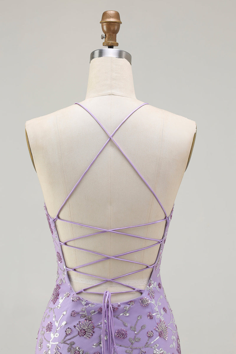 Load image into Gallery viewer, Sparkly Purple Mermaid Floral Long Prom Dress with Slit