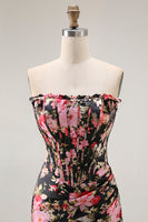 Load image into Gallery viewer, Black Pink Mermaid Flower Long Corset Prom Dress with Slit