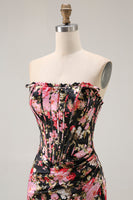 Load image into Gallery viewer, Black Pink Mermaid Flower Long Corset Prom Dress with Slit