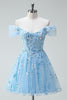Load image into Gallery viewer, Sparkly Floral Sky Blue A Line Tulle Short Corset Homecoming Dress with Appliques