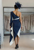 Load image into Gallery viewer, White Navy Satin One Shoulder Midi Mother of the Bride Dress with Side Cape
