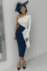 Load image into Gallery viewer, Black and White Sheath One Shoulder Midi Mother of the Bride Dress with Ruffles