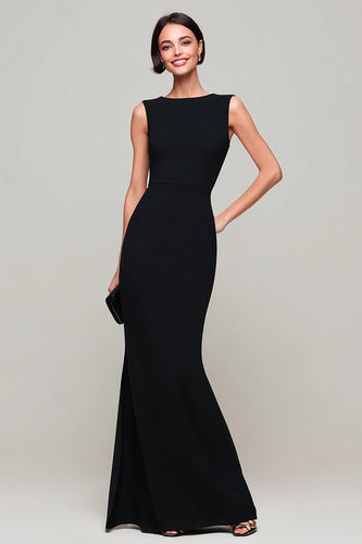 Simple Black Mermaid Boat Neck Long Formal Dress