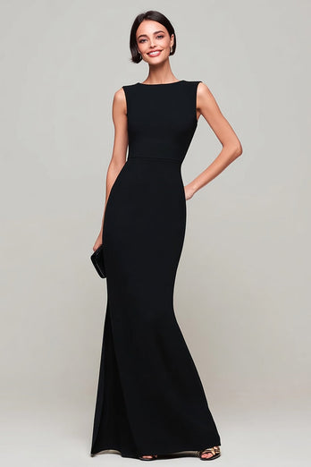 Simple Black Mermaid Boat Neck Long Formal Dress