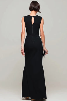 Simple Black Mermaid Boat Neck Long Formal Dress