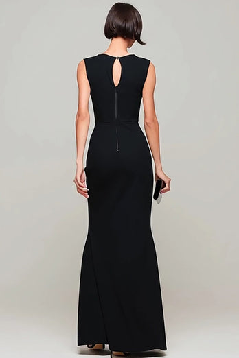 Simple Black Mermaid Boat Neck Long Formal Dress