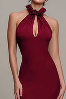 Load image into Gallery viewer, Burgundy Mermaid High Neck Backless Long Formal Dress