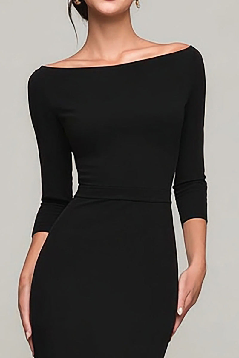 Load image into Gallery viewer, Elegant Black Mermaid Boat Neck Long Formal Dress with Sleeves