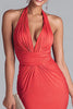 Load image into Gallery viewer, Watermelon Red Mermaid Halter Ruched Long Formal Dress