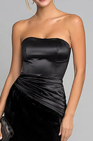 Load image into Gallery viewer, Black Velvet Strapless Ruched Mermaid Long Formal Dress