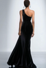 Load image into Gallery viewer, Sparkly Black Velvet Mermaid One Shoulder Long Holiday Party Dress with Sequins