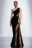 Load image into Gallery viewer, Sparkly Black Velvet Mermaid One Shoulder Long Holiday Party Dress with Sequins