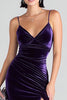 Load image into Gallery viewer, Purple Velvet Mermaid Spaghetti Straps Ruched Long Holiday Party Dress with Slit