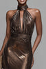 Load image into Gallery viewer, Sparkly Brown Metallic Mermaid High Neck Long Formal Dress with Keyhole