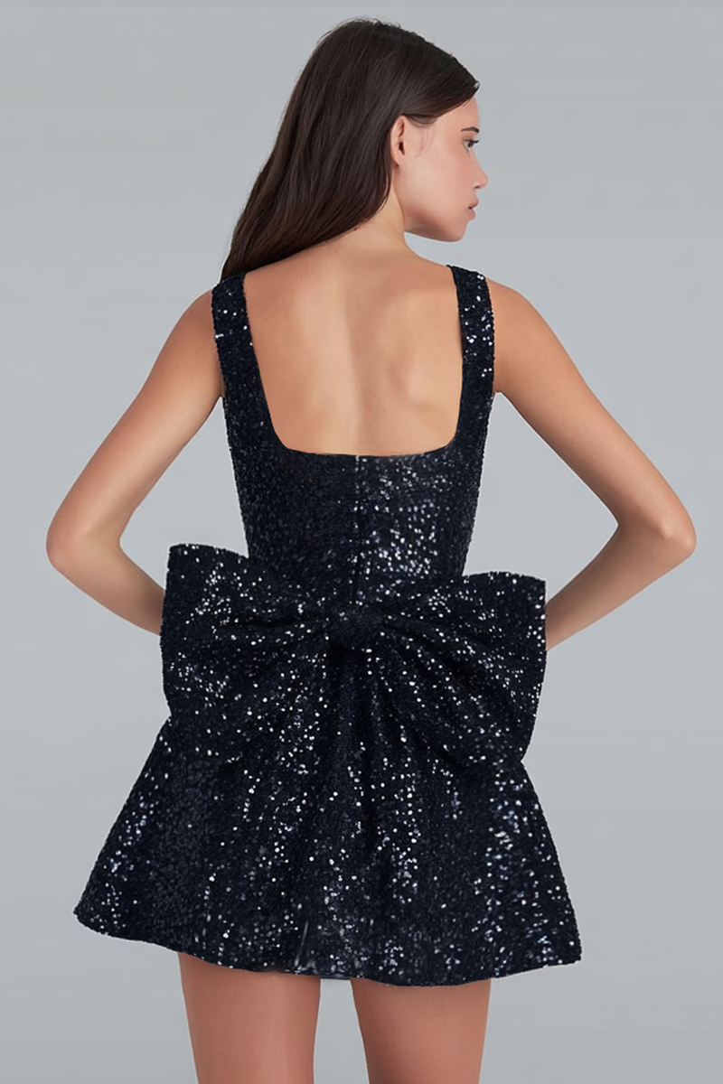 Load image into Gallery viewer, Sparkly Royal Blue A Line Square Neck Sequins Short Homecoming Dress with Bow
