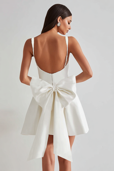 Ivory A Line Square Neck Short Homecoming Dress with Bow