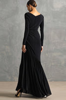 Load image into Gallery viewer, Black Chiffon Mermaid Boat Neck Long Sleeves Formal Dress