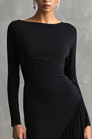 Load image into Gallery viewer, Black Chiffon Mermaid Boat Neck Long Sleeves Formal Dress