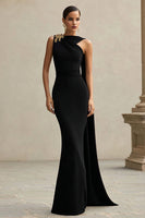 Load image into Gallery viewer, Black Mermaid One Shoulder Neck Scarf Long Formal Dress with Cape