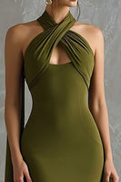 Load image into Gallery viewer, Olive Green Mermaid Chiffon Halter Neck Scarf Long Formal Dress