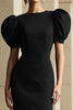 Load image into Gallery viewer, Black Mermaid Round Neck Puff Sleeves Long Formal Dress