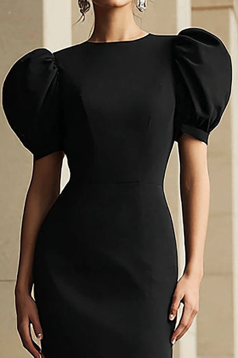 Black Mermaid Round Neck Puff Sleeves Long Formal Dress