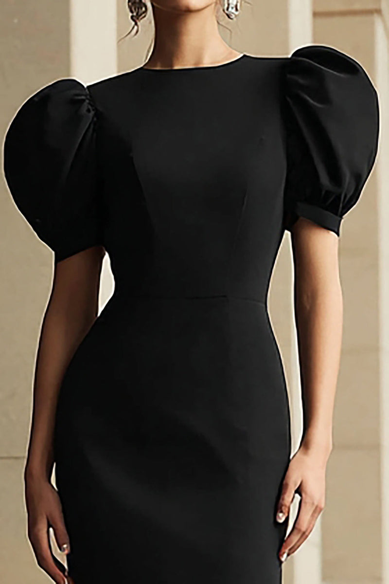 Load image into Gallery viewer, Black Mermaid Round Neck Puff Sleeves Long Formal Dress
