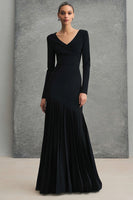 Load image into Gallery viewer, Black Chiffon Mermaid V-Neck Pleated Long Sleeves Formal Dress