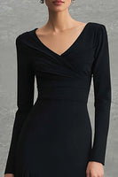 Load image into Gallery viewer, Black Chiffon Mermaid V-Neck Pleated Long Sleeves Formal Dress