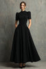 Load image into Gallery viewer, Elegant Black A-Line High Neck Short Sleeves Long Formal Dress with Pockets