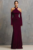 Load image into Gallery viewer, Burgundy Mermaid Halter Long Sleeves Formal Dress