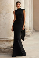 Load image into Gallery viewer, Black Mermaid High Neck Long Formal Dress with Cape