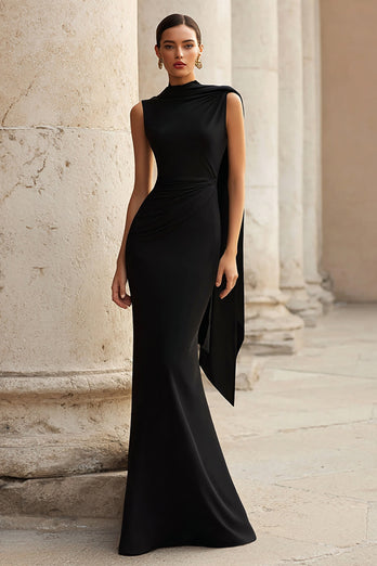 Black Mermaid High Neck Long Formal Dress with Cape
