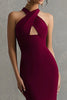 Load image into Gallery viewer, Burgundy Mermaid Halter Long Formal Dress with Keyhole